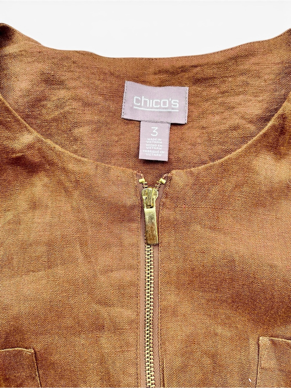 Chico's 3-Piece Outfit: Rust Linen Jacket (XL) Zebra Shirt (XL) Juliet Pants (L) - Picture 6 of 16
